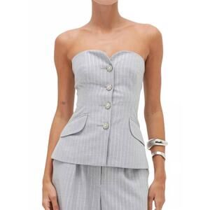 NEW PATBO metallic pinstripe strapless top in grey